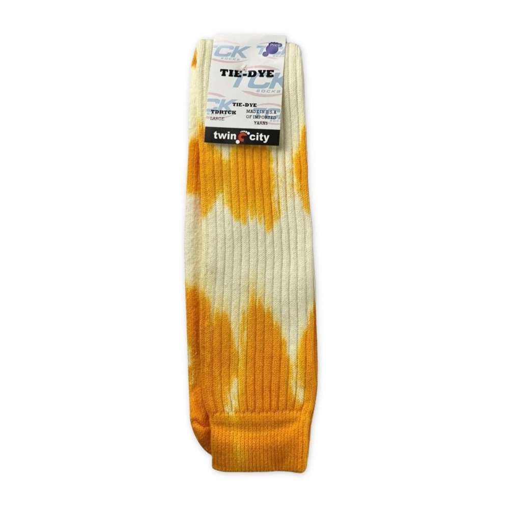 Twin City TCK Tie-Dye Crew Socks Orange White Athletic Ribbed TDRTCK Large NEW
